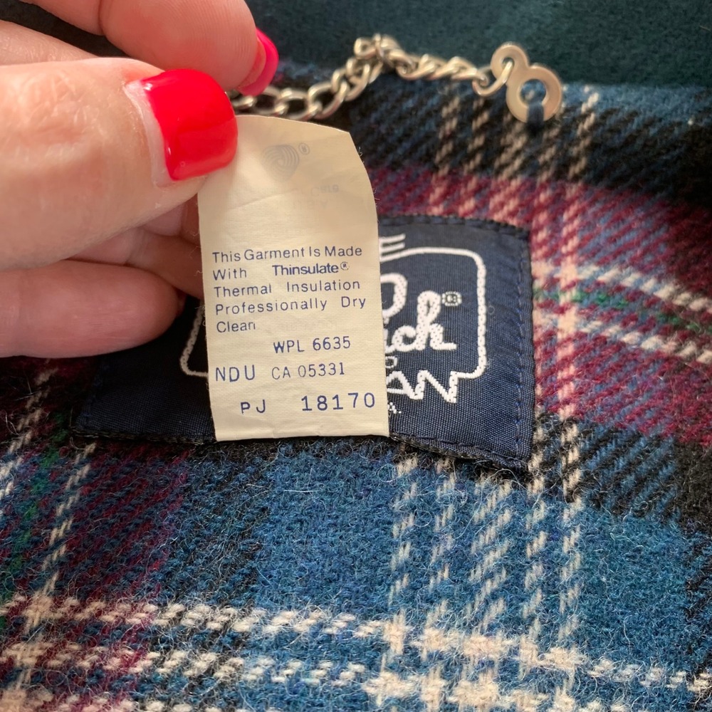 Vintage Woolrich Woman Wool Coat Jacket w/ Scarf Small Green Plaid Lined USA - Picture 9 of 11